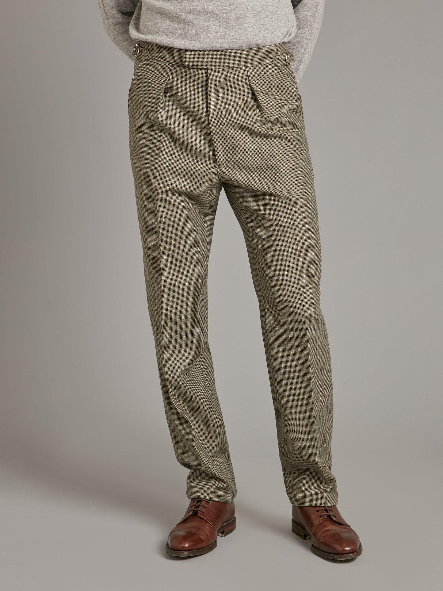 Pleated Trousers - Sage Nailhead Tweed