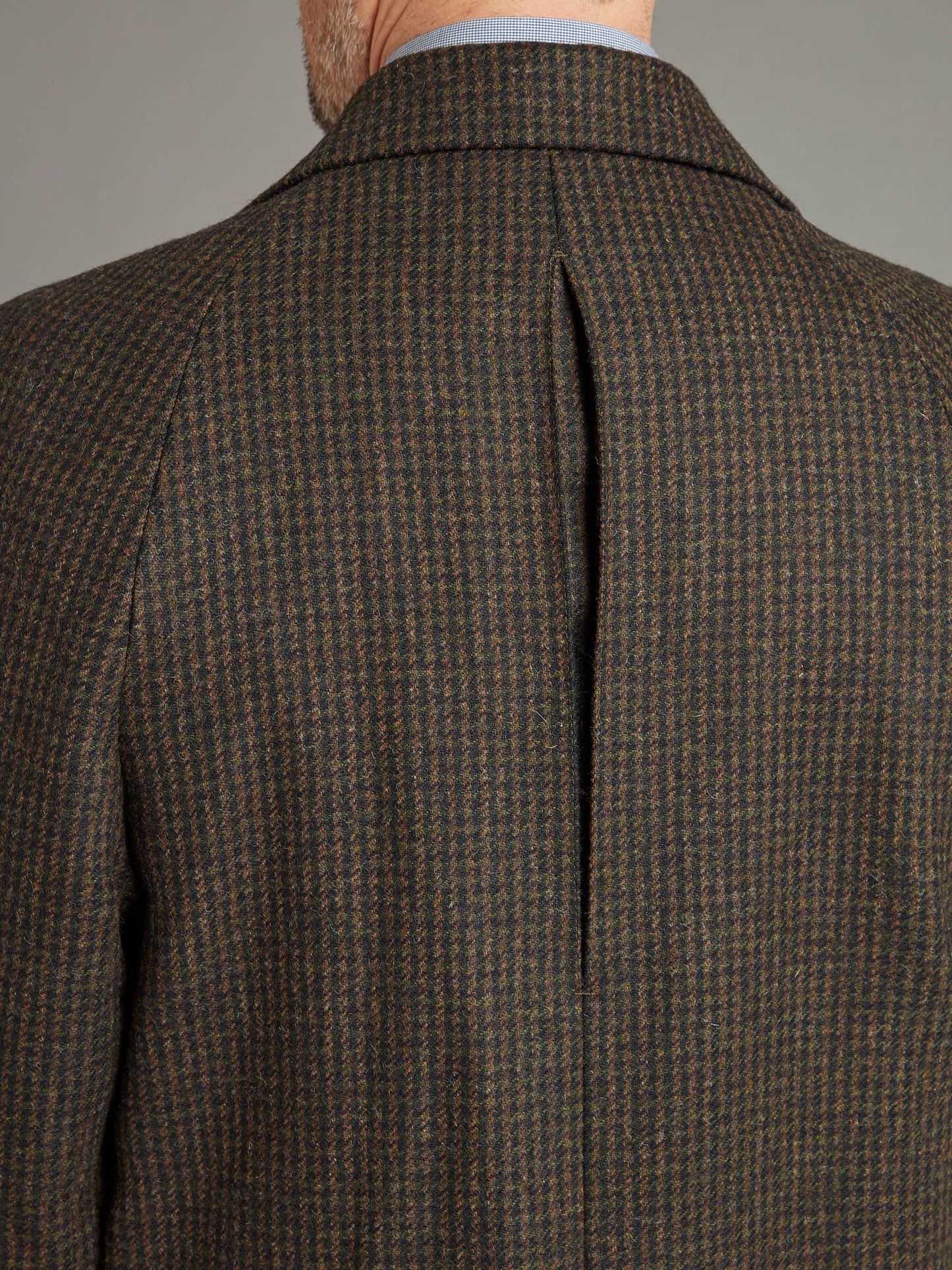 Raglan Sleeve Overcoat Houndstooth - Green/Brown