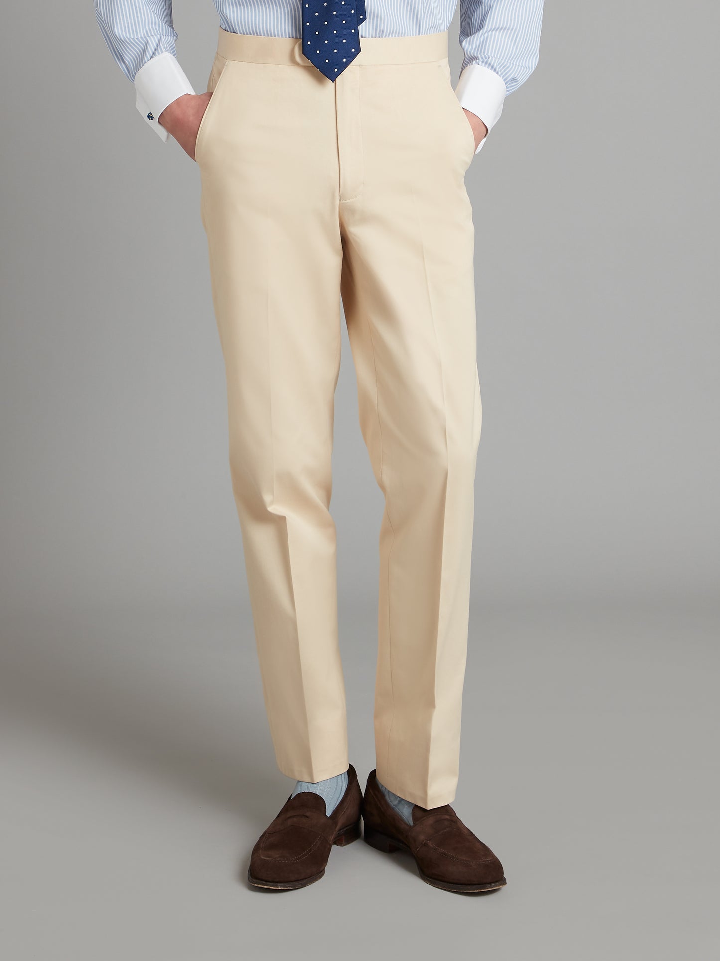 Flat Front Trousers Cotton Twill - Cream