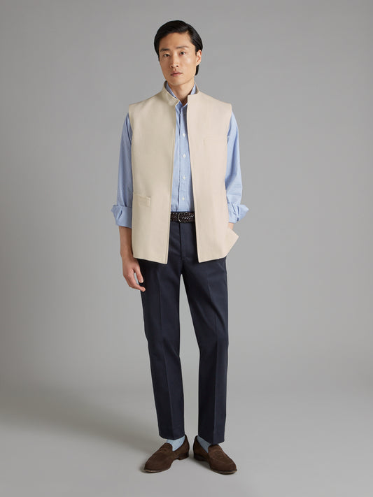 Linen Gilet with Zip - Stone