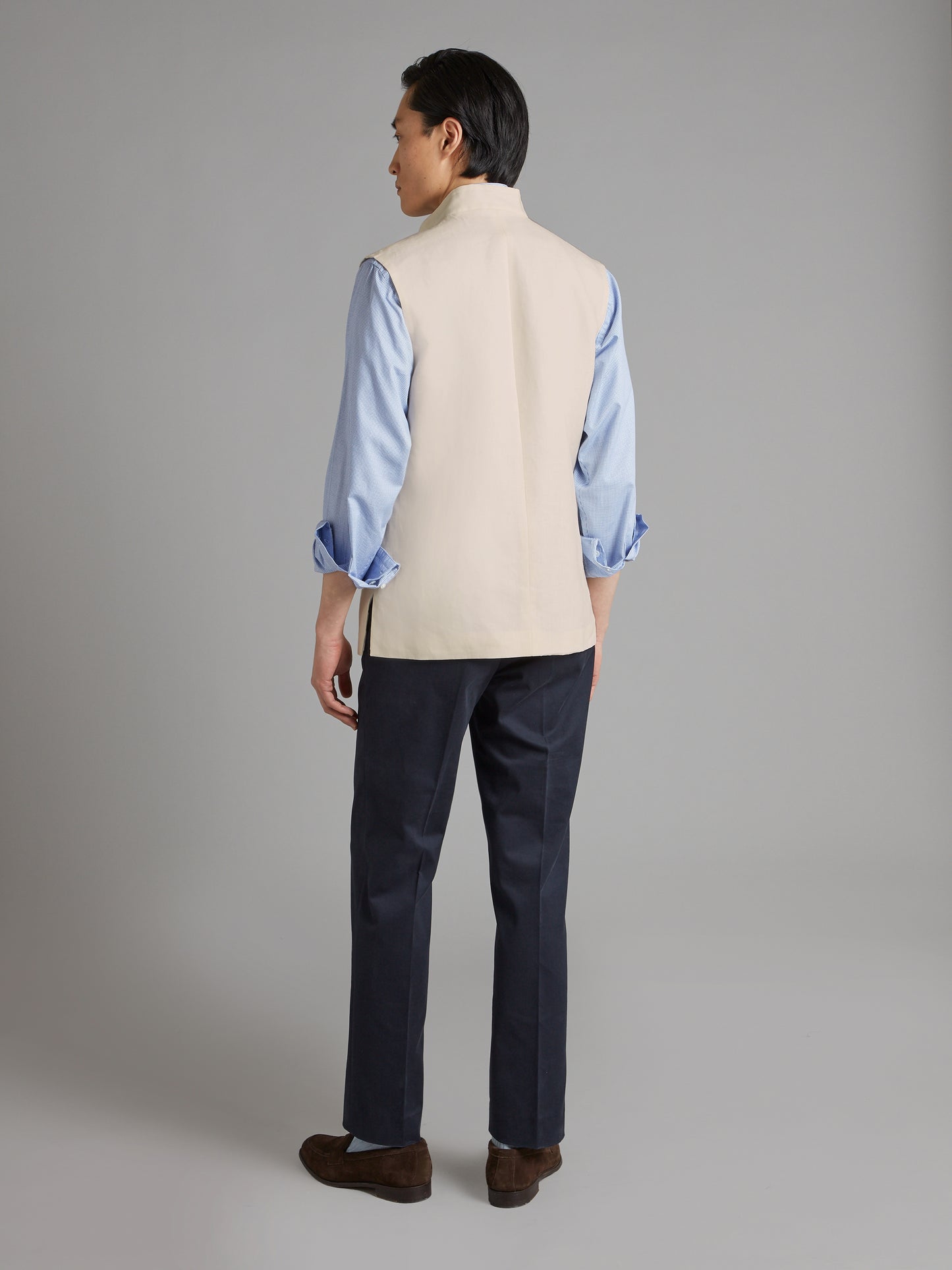 Linen Gilet with Zip - Stone