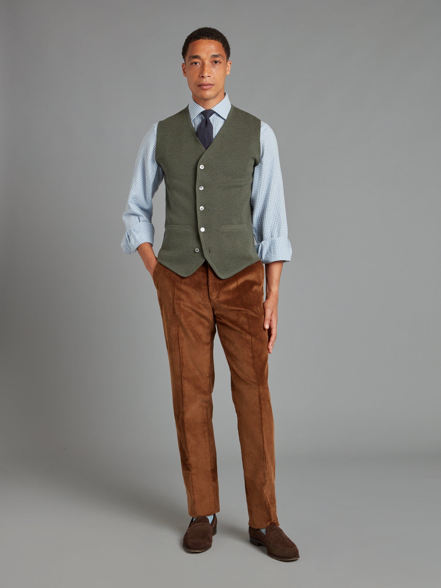 Fine Merino Wool Waistcoat - Seaweed Green