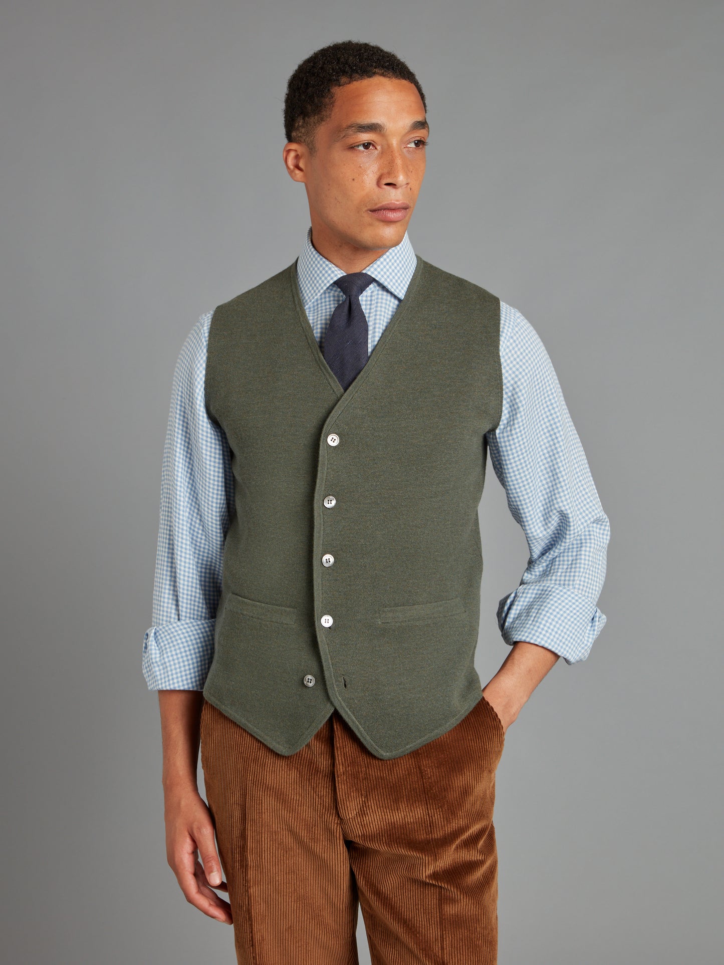 Fine Merino Wool Waistcoat - Seaweed Green