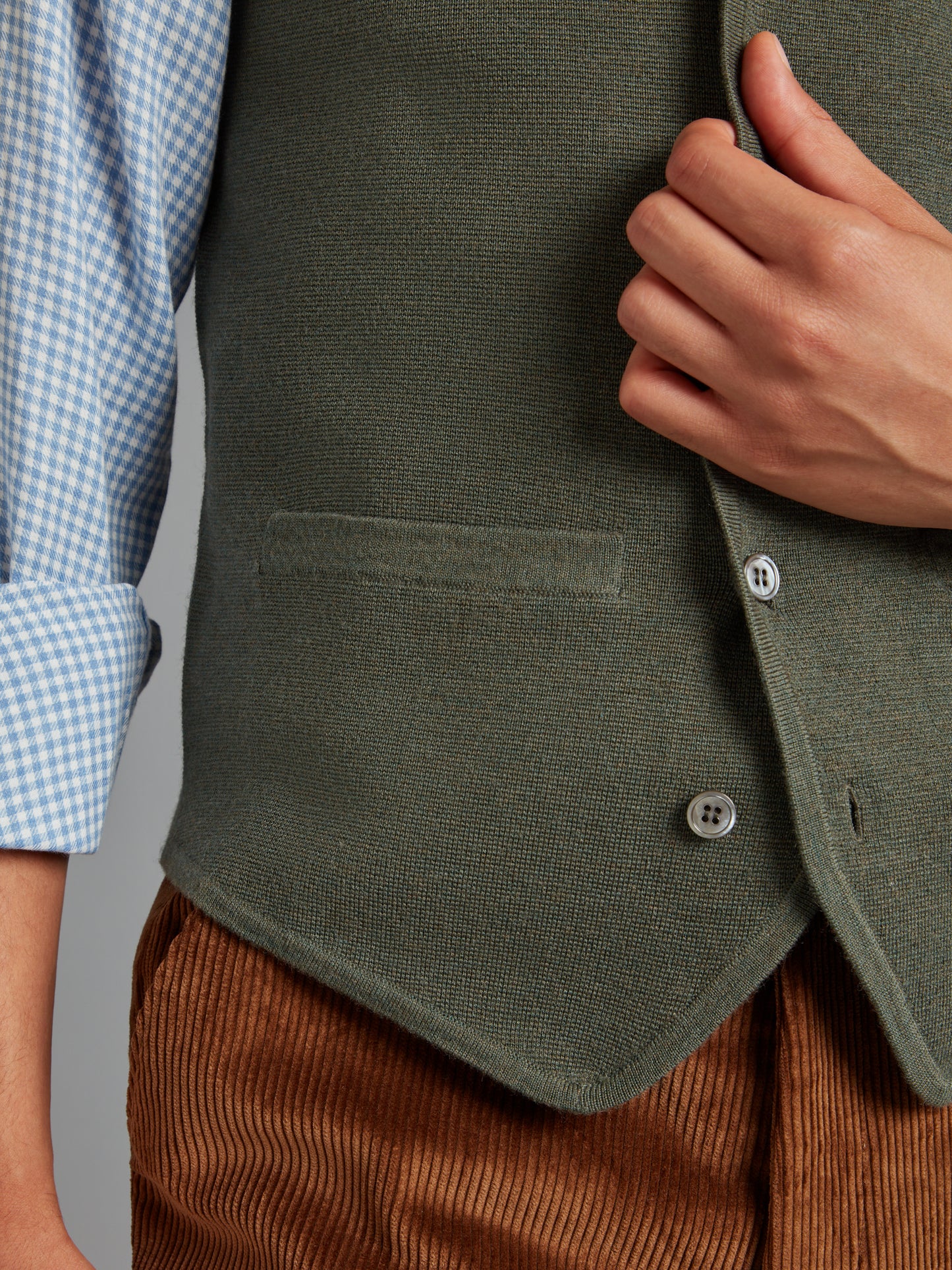 Fine Merino Wool Waistcoat - Seaweed Green