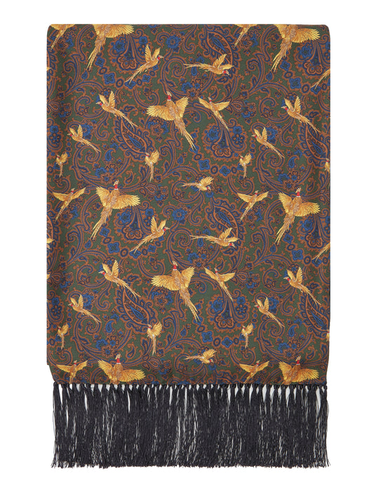 Flying Pheasant Scarf - Wool / Silk Blend - Green