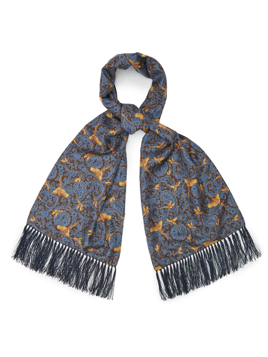 Flying Pheasant Scarf - Wool / Silk Blend - Brown