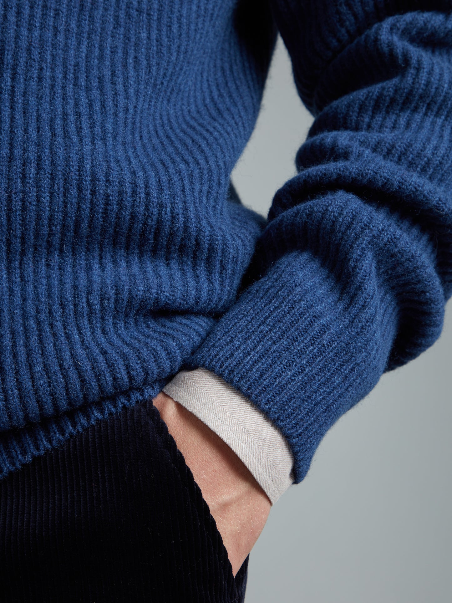 Lambswool Rib Stitch Crew Neck - Ink Blue