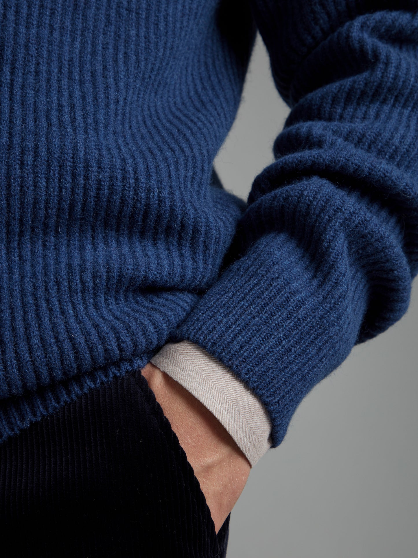 Lambswool Rib Stitch Crew Neck - Ink Blue