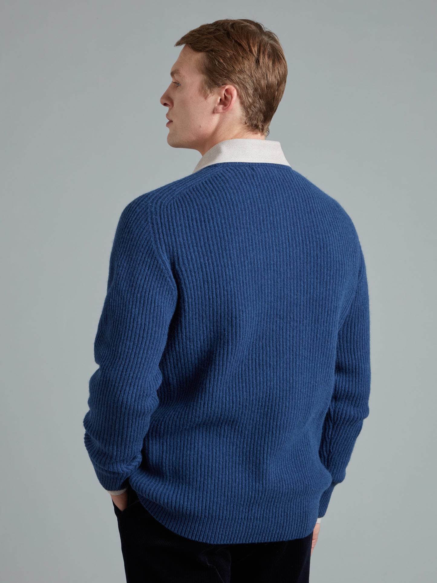 Lambswool Rib Stitch Crew Neck - Ink Blue