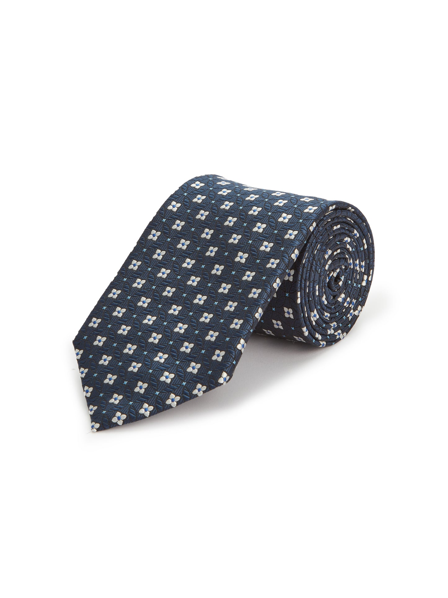 Pure Silk Geometric Tie - Navy/White