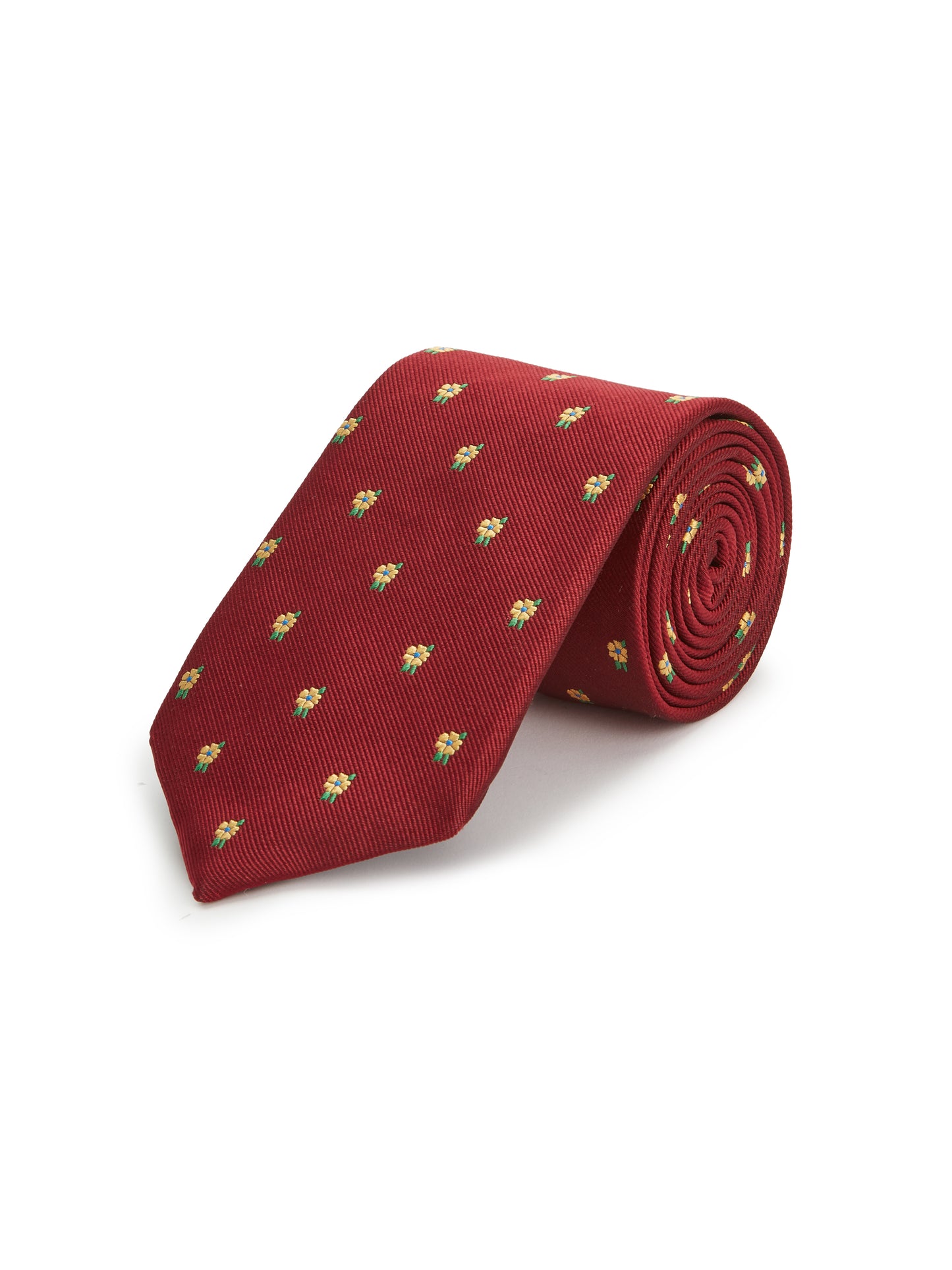 Pure Silk Myosotis Tie - Burgundy/Pale Yellow