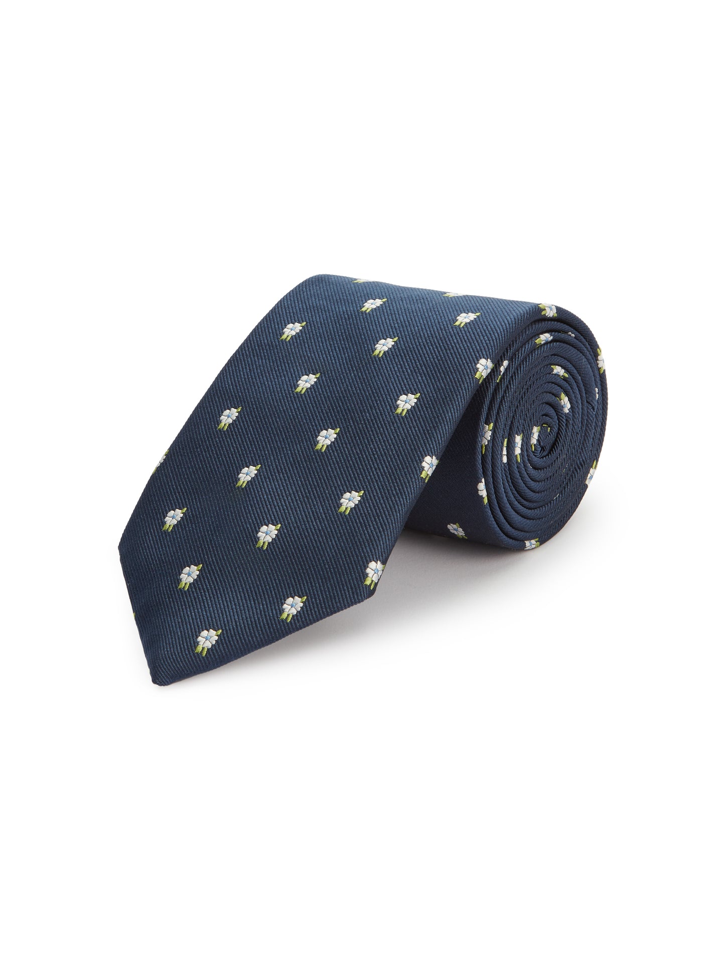 Pure Silk Myosotis Tie - Navy/White