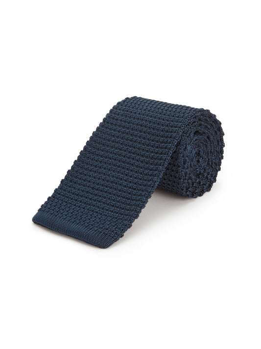 Pure Silk Knitted Tie - Navy