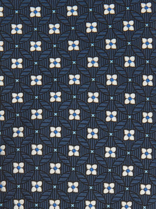 Pure Silk Geometric Tie - Navy/White