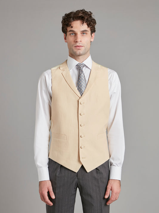 Single Breasted Linen Vest - Beige