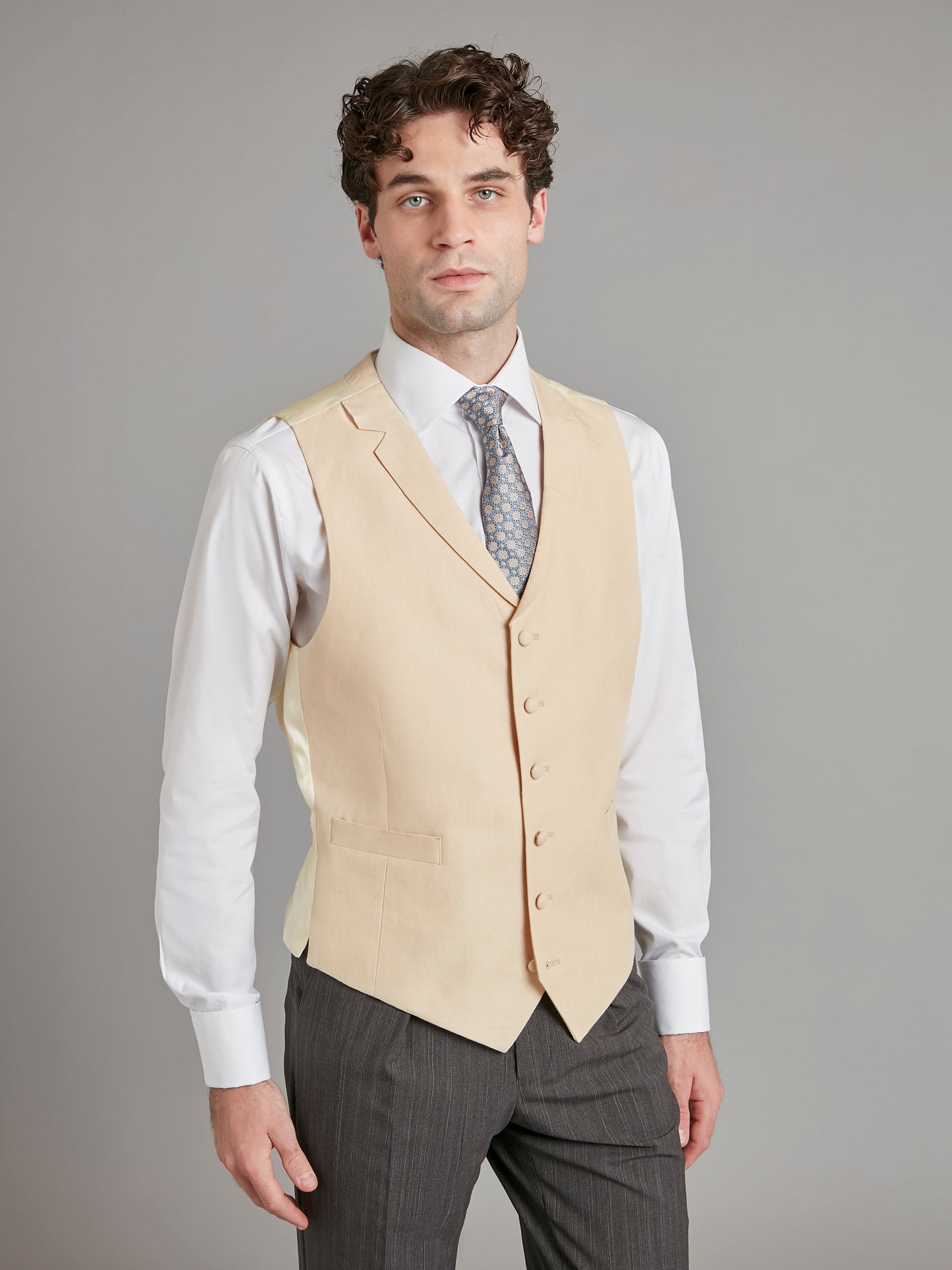 Single Breasted Linen Vest - Beige