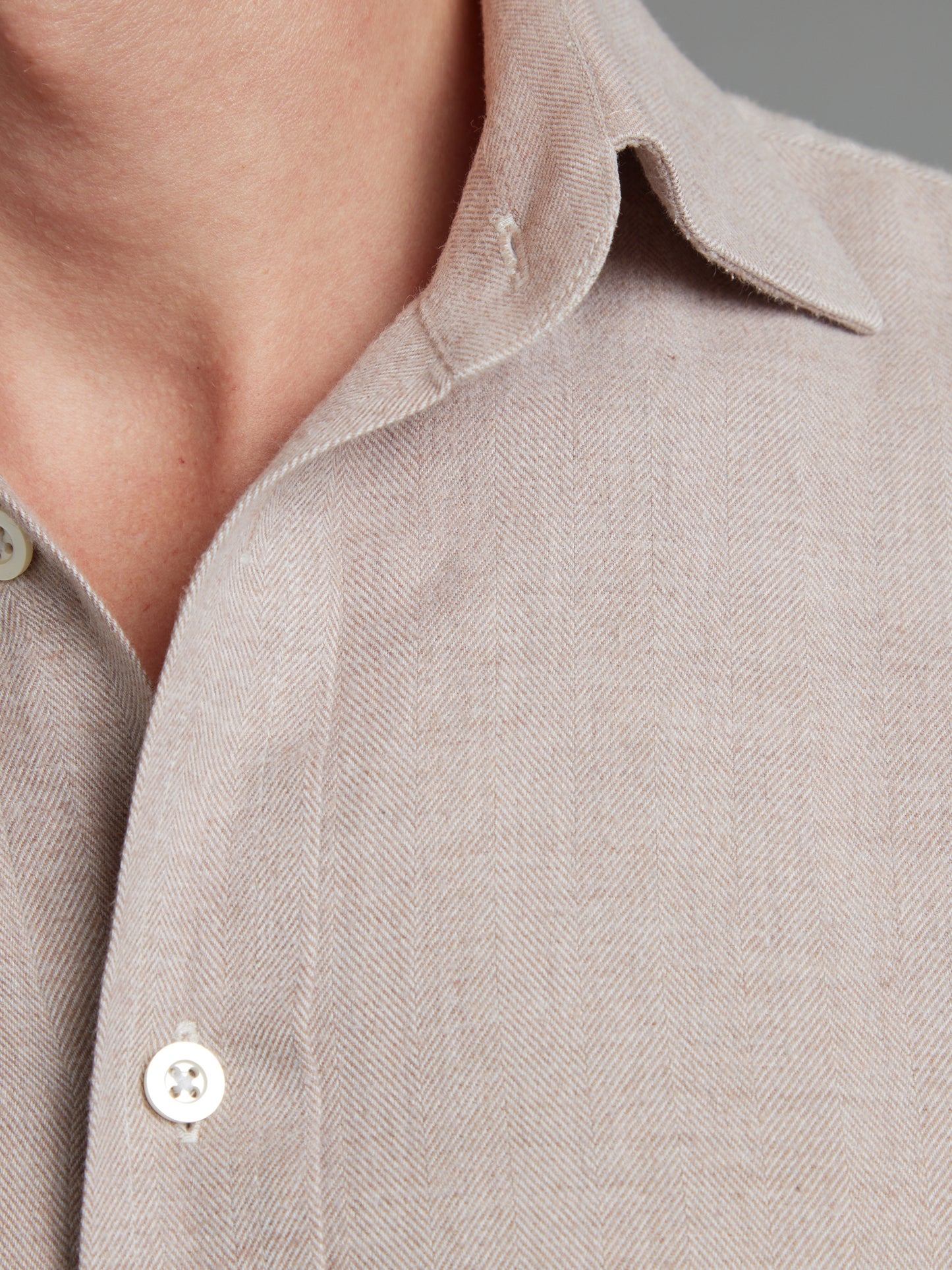 Brushed Cotton Shirt - Beige Herringbone