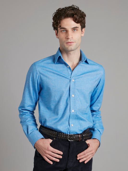 Brushed Cotton Shirt - Mid Blue