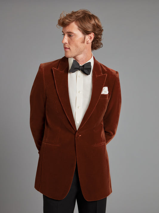 Carlyle Smoking Jacket - Burnt Orange Velvet