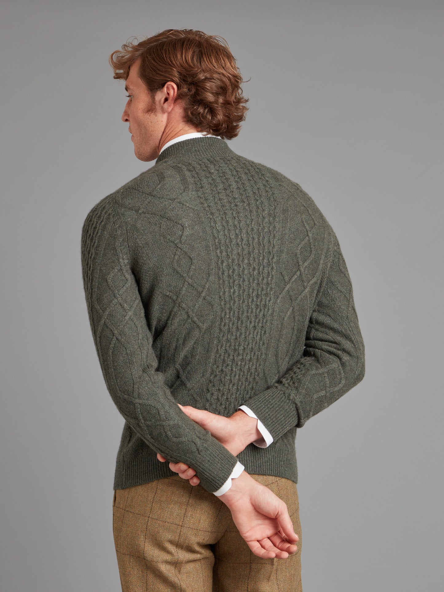 Cable Knit Cashmere Quarter Zip Jumper - Rosemary