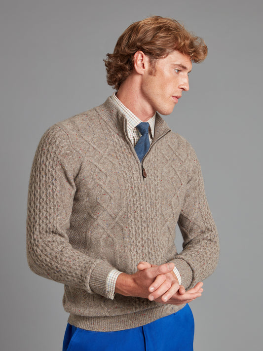 Cable Knit Cashmere Quarter Zip Sweater - Rocky Mountain