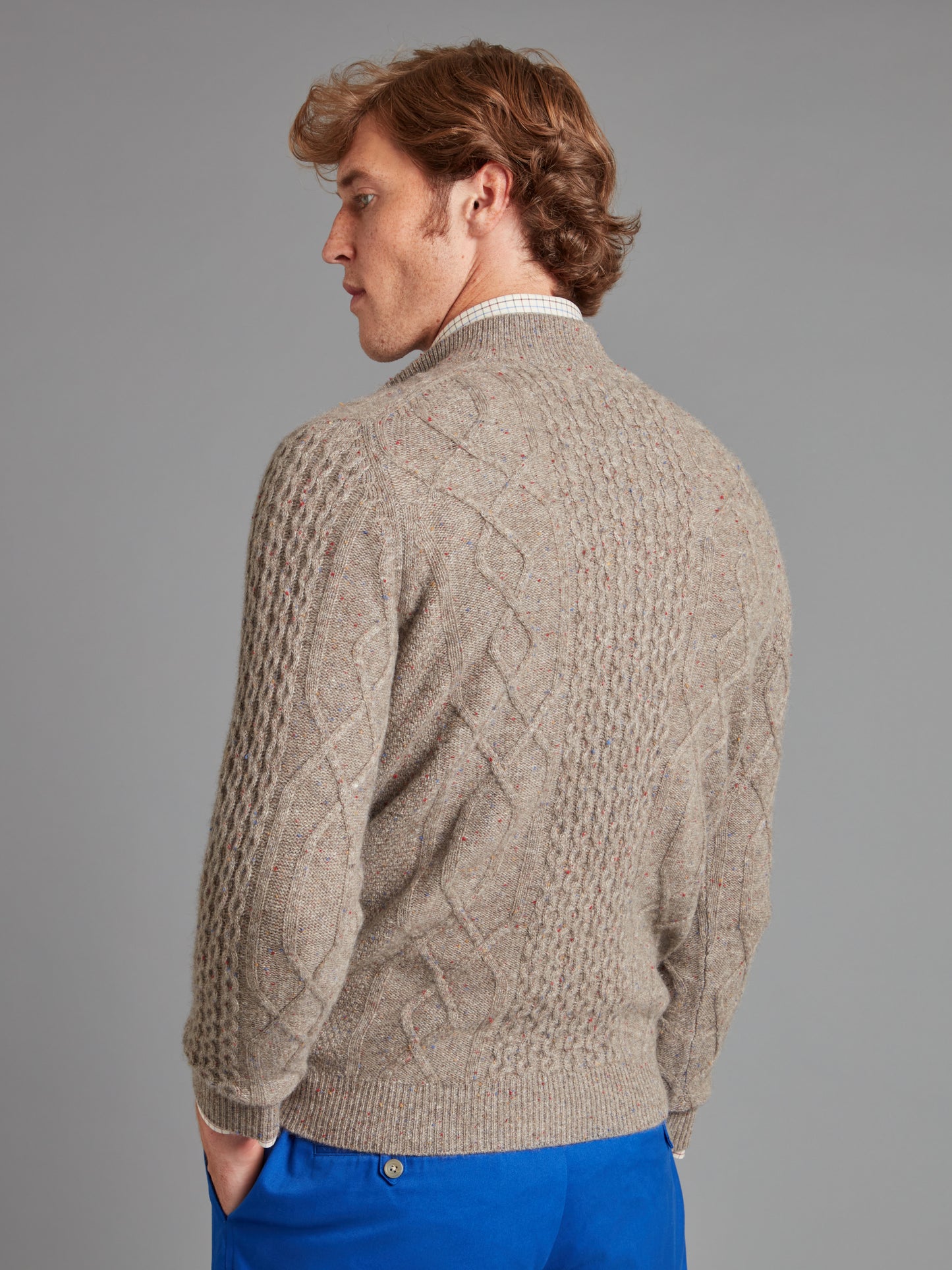 Cable Knit Cashmere Quarter Zip Jumper - Rocky Mountain