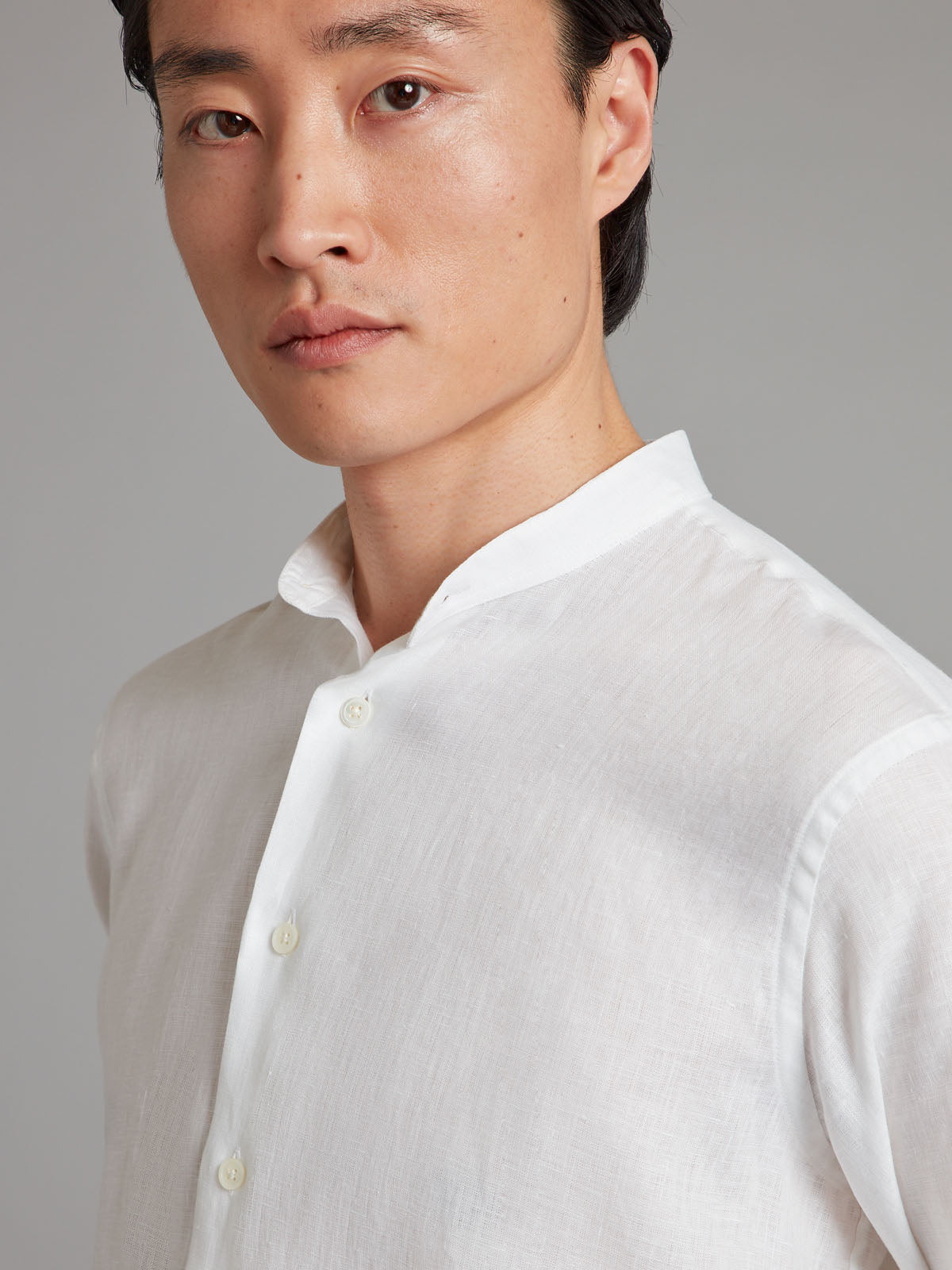 Collarless Shirt Linen - White