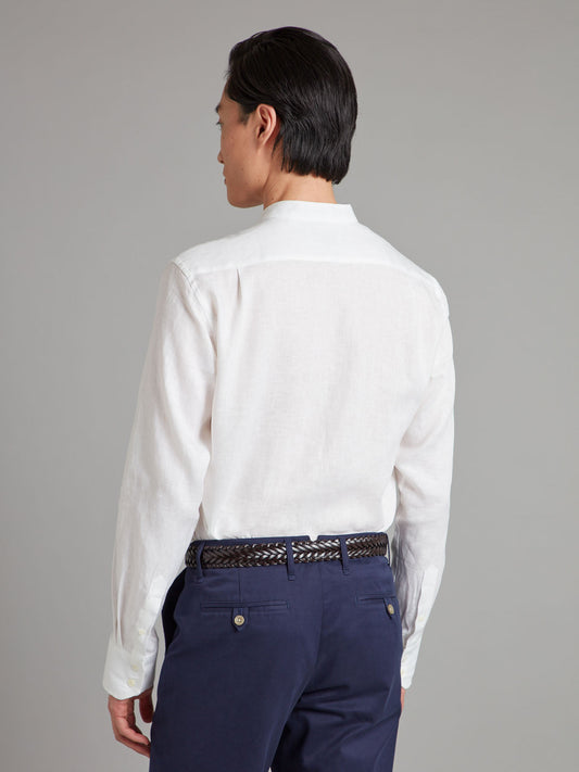 Collarless Organic Linen Shirt - Crisp White