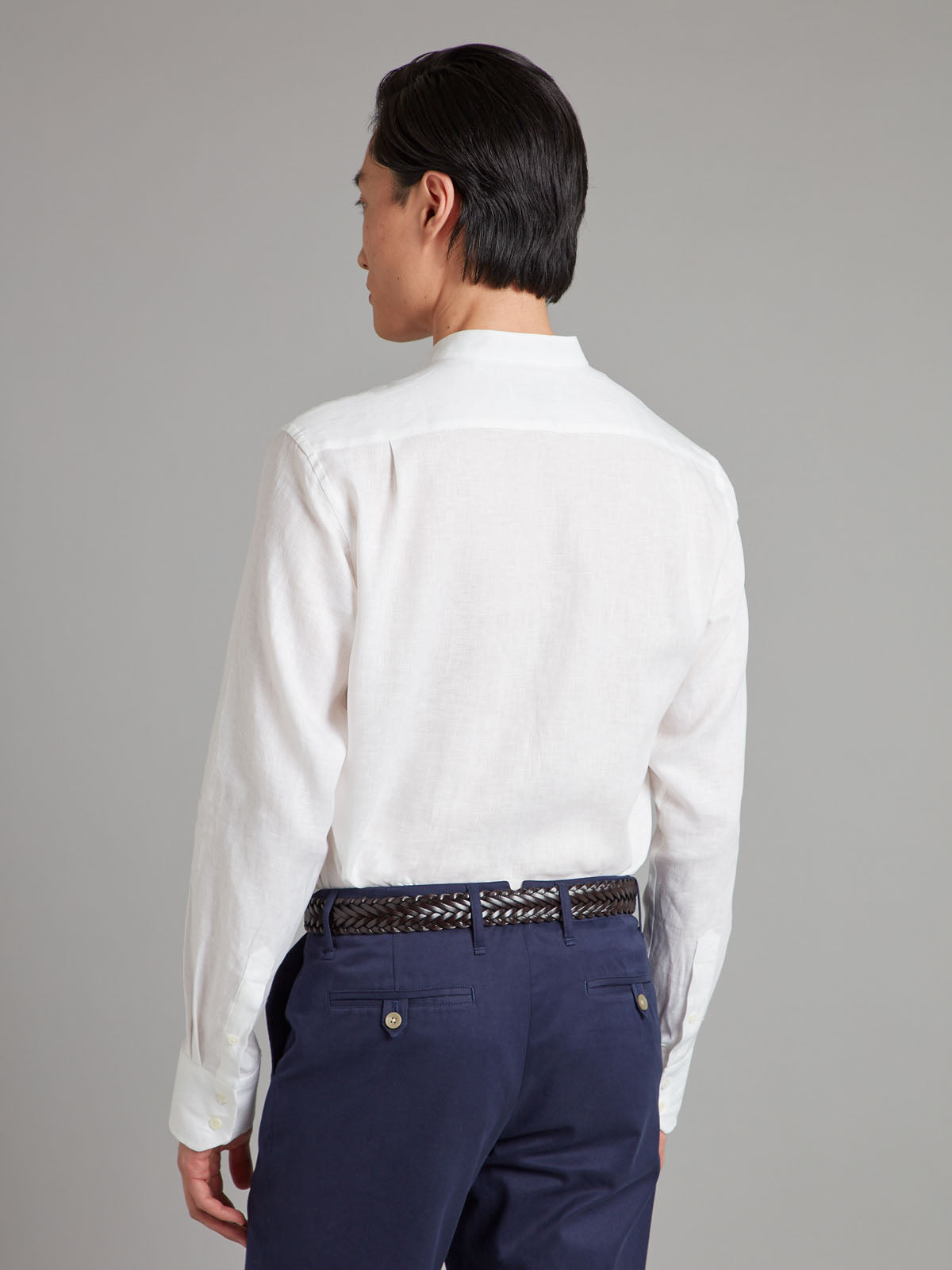 Collarless Shirt Linen - White