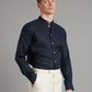 Collarless Linen Shirt - Navy