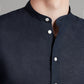 Collarless Linen Shirt - Navy