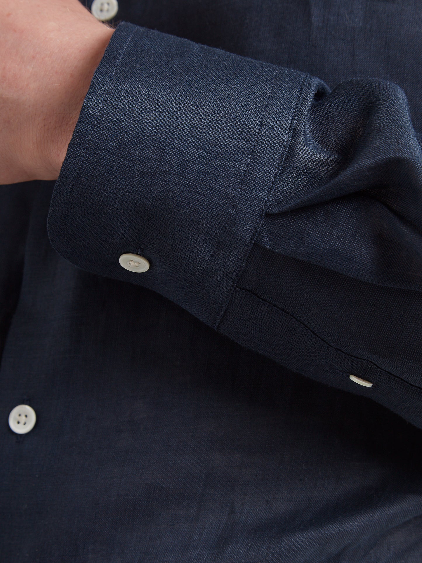 Collarless Linen Shirt - Navy