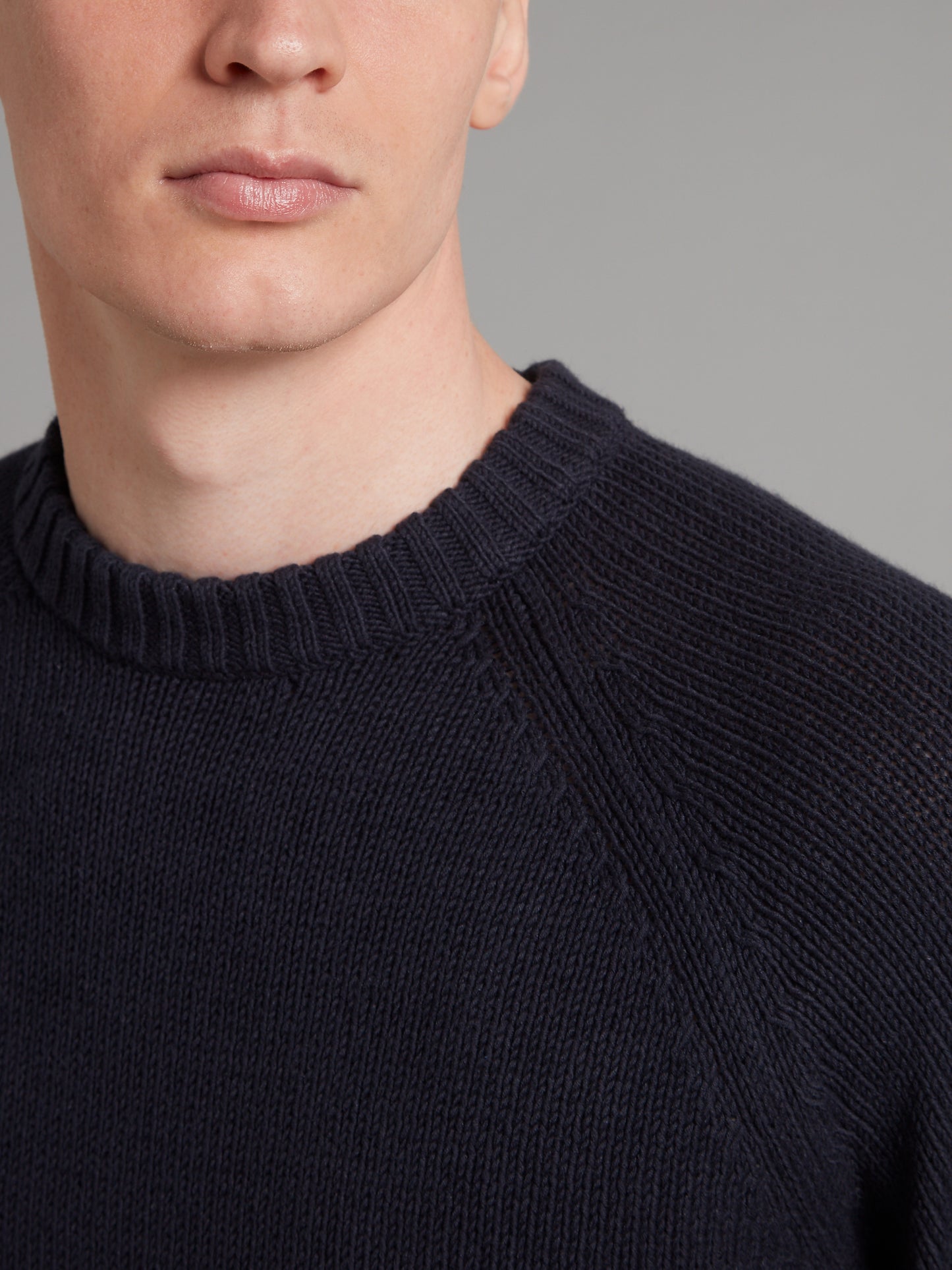 Crew Neck Sweater Cotton Linen Blend - Navy