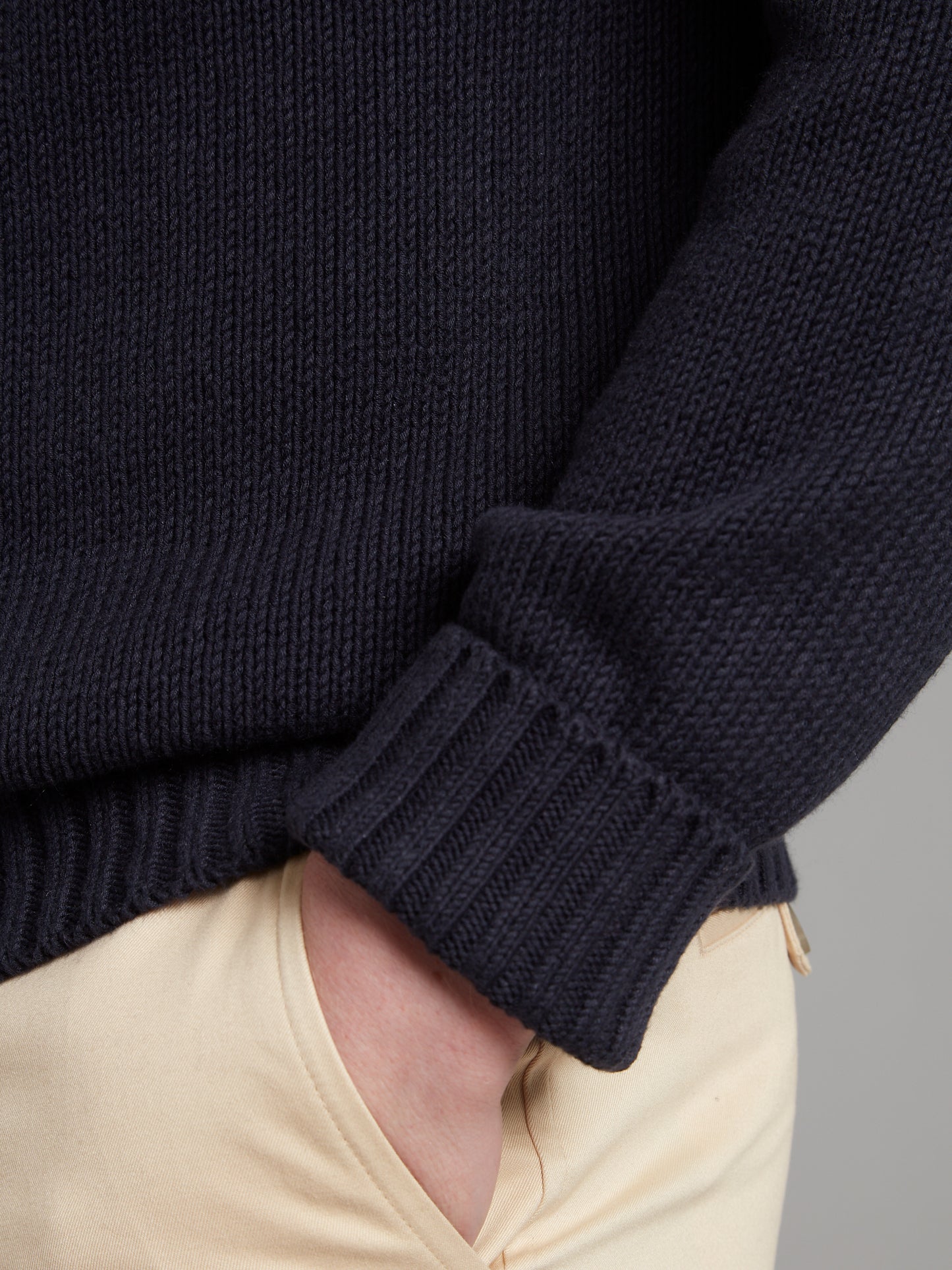 Crew Neck Sweater Cotton Linen Blend - Navy