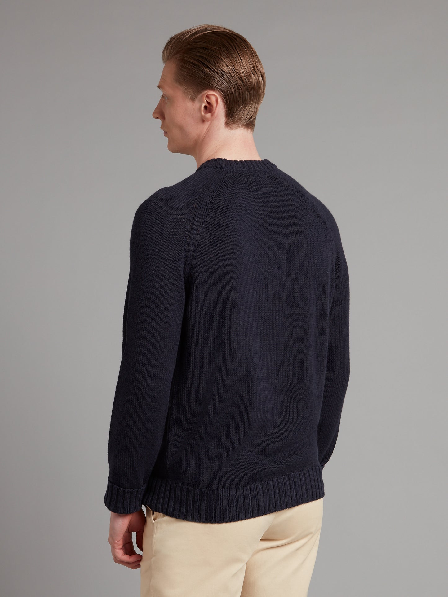 Crew Neck Sweater Cotton Linen Blend - Navy