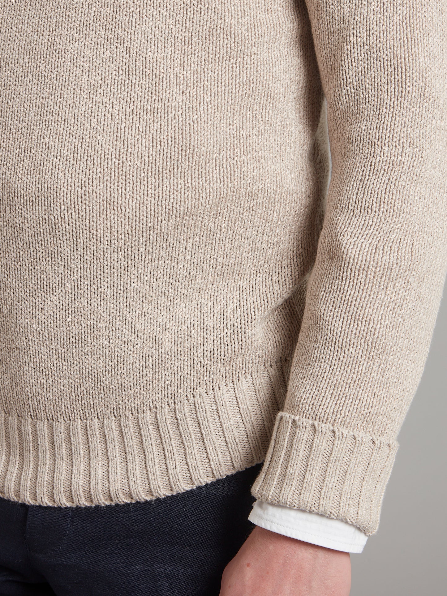 Crew Neck Jumper Cotton Linen Blend - Beige