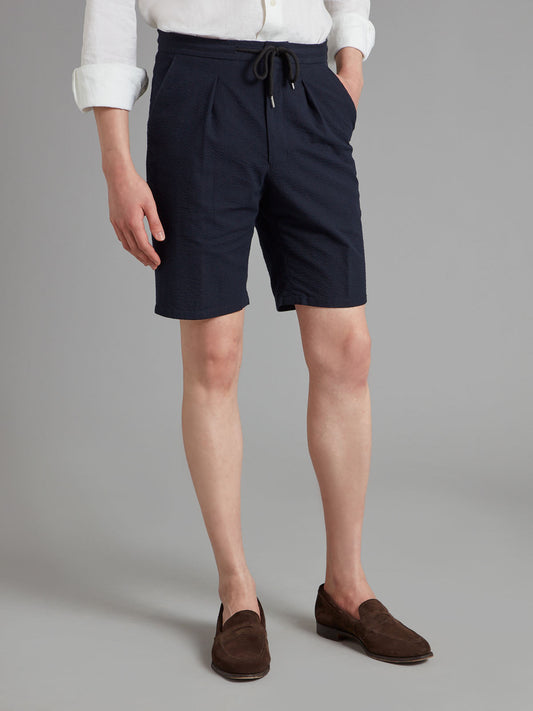 Drawcord Shorts Seersucker - Navy