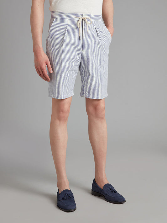 Drawcord Shorts Seersucker - Navy/White Stripe