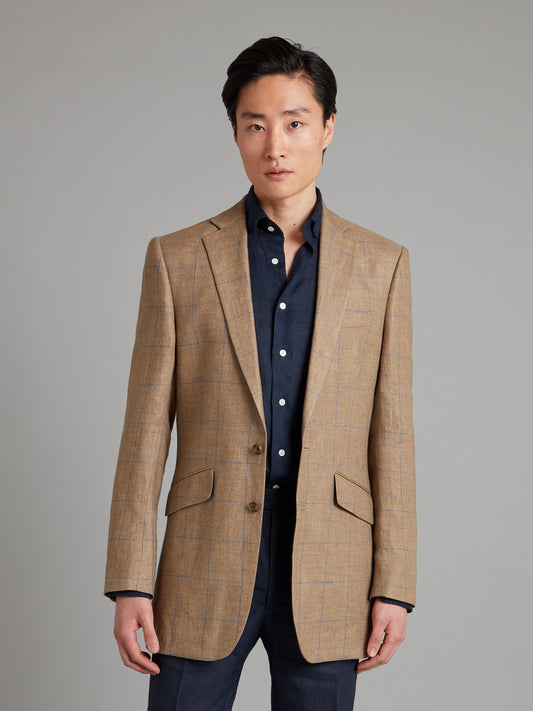 Eaton Jacket Linen - Beige Windowpane