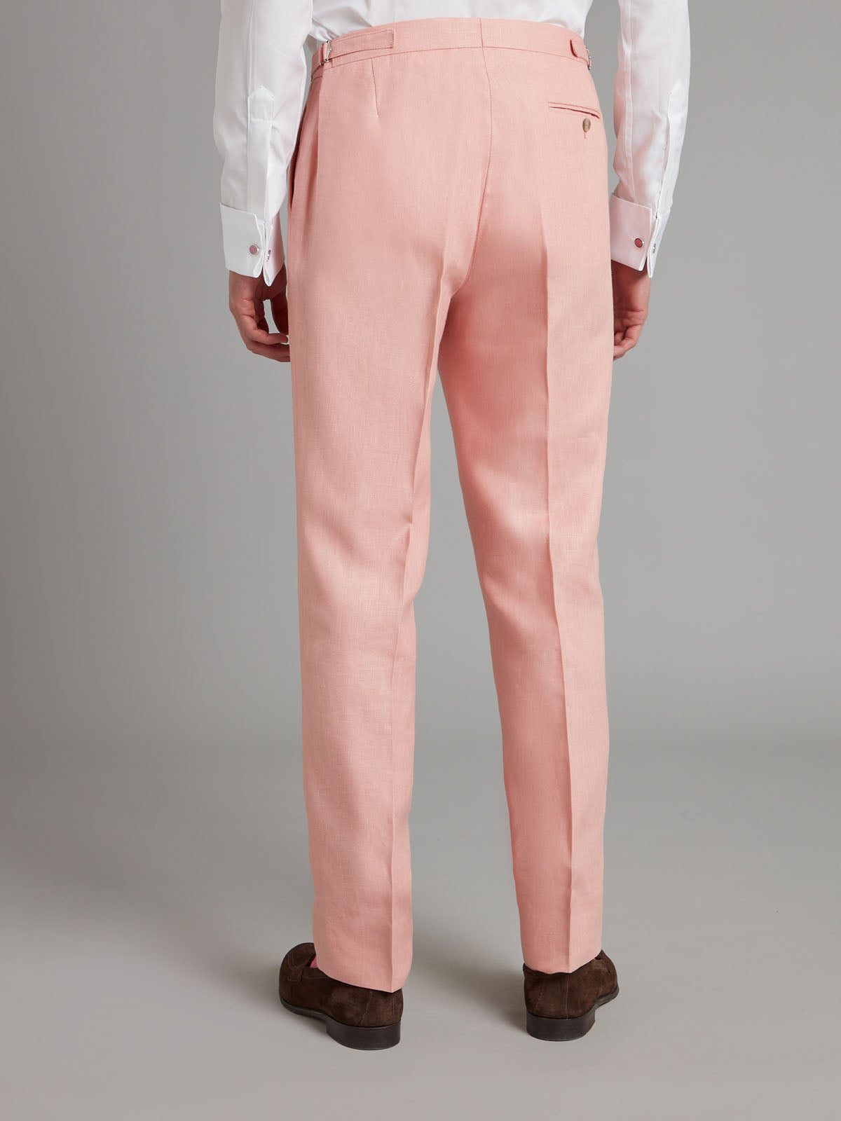 Flat Front Linen Trousers - Pink