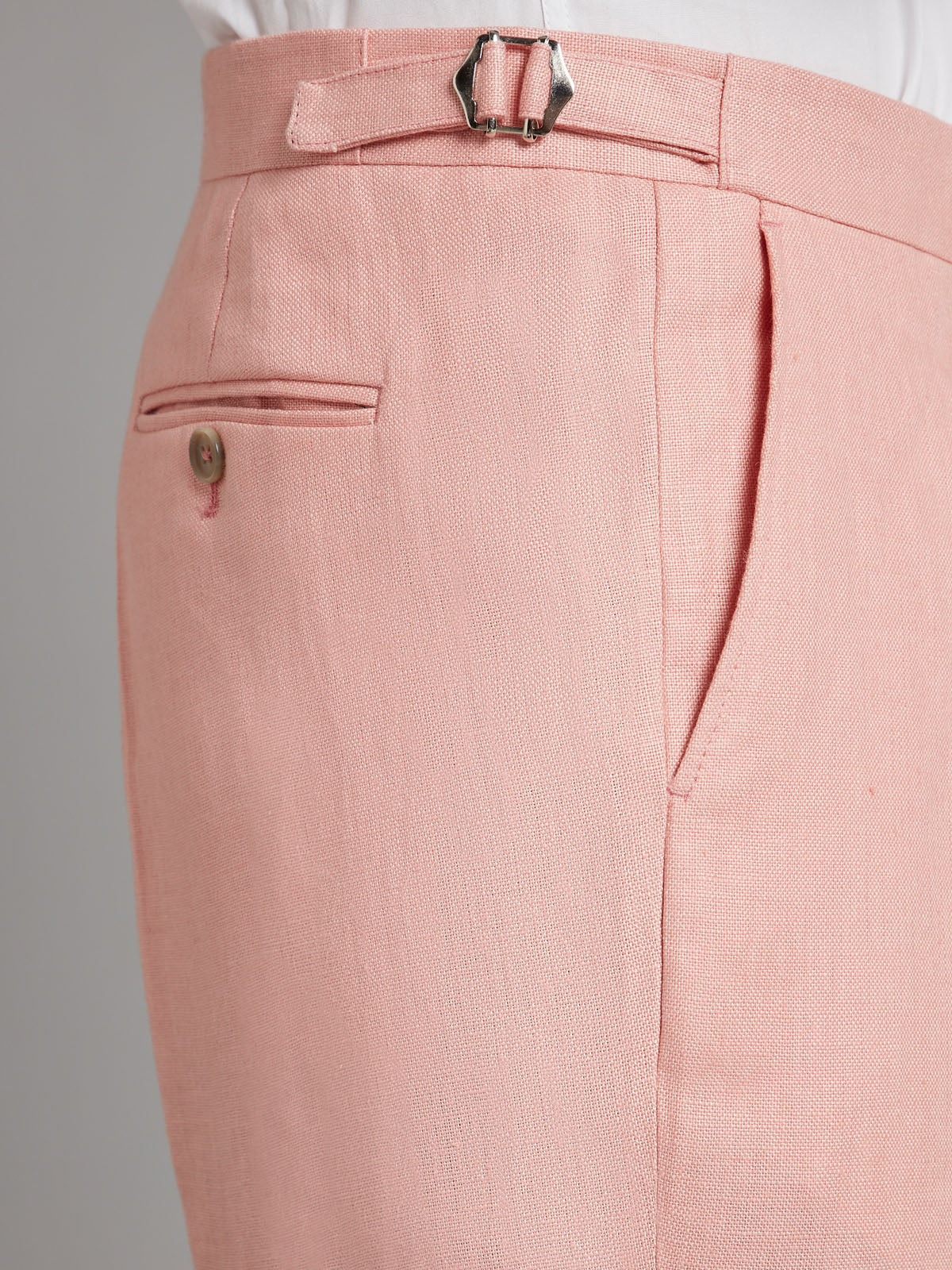 Flat Front Linen Trousers - Pink