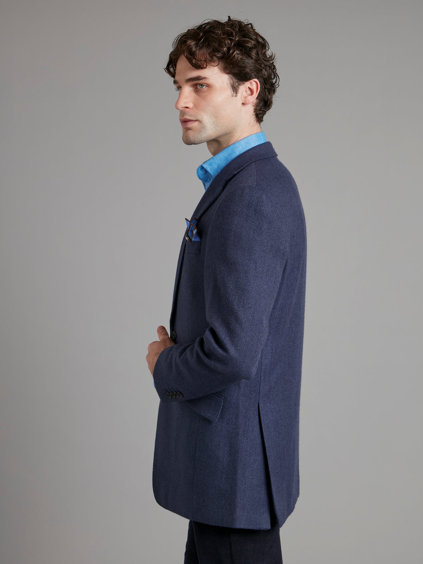 Eaton Jacket Pure Cashmere - Blue Herringbone