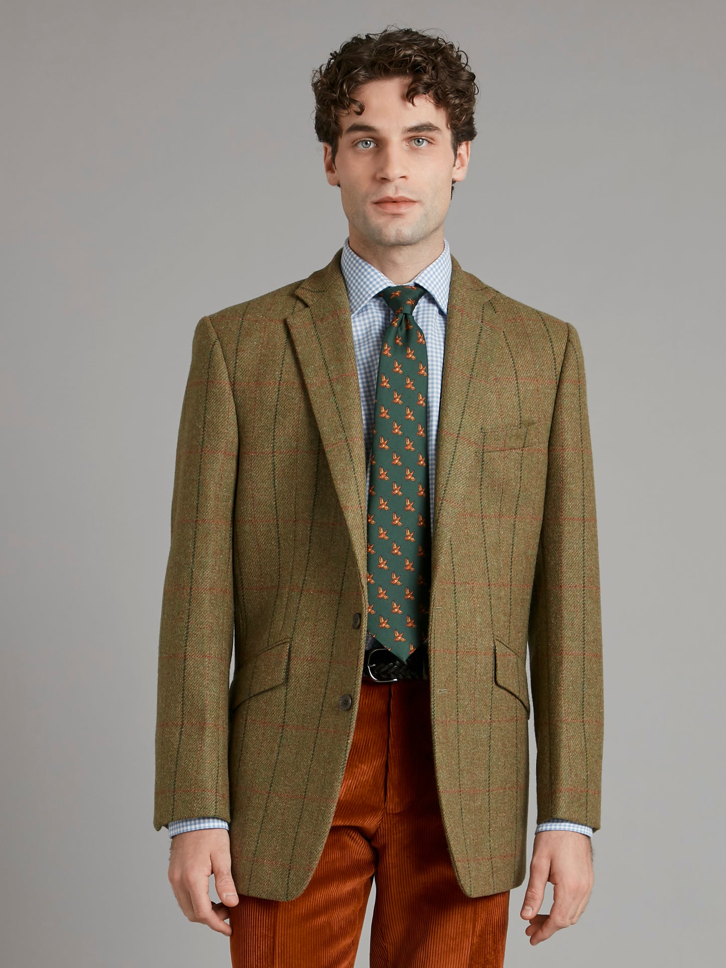 Eaton Jacket Tweed - Moss with Red Windowpane