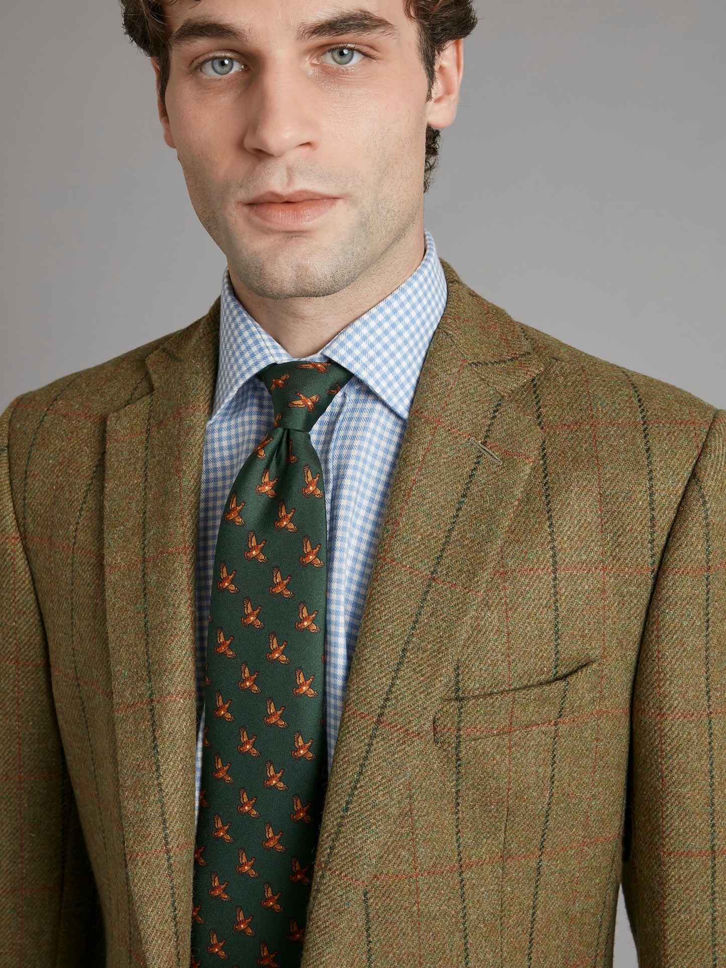 Eaton Jacket Tweed - Moss with Red Windowpane