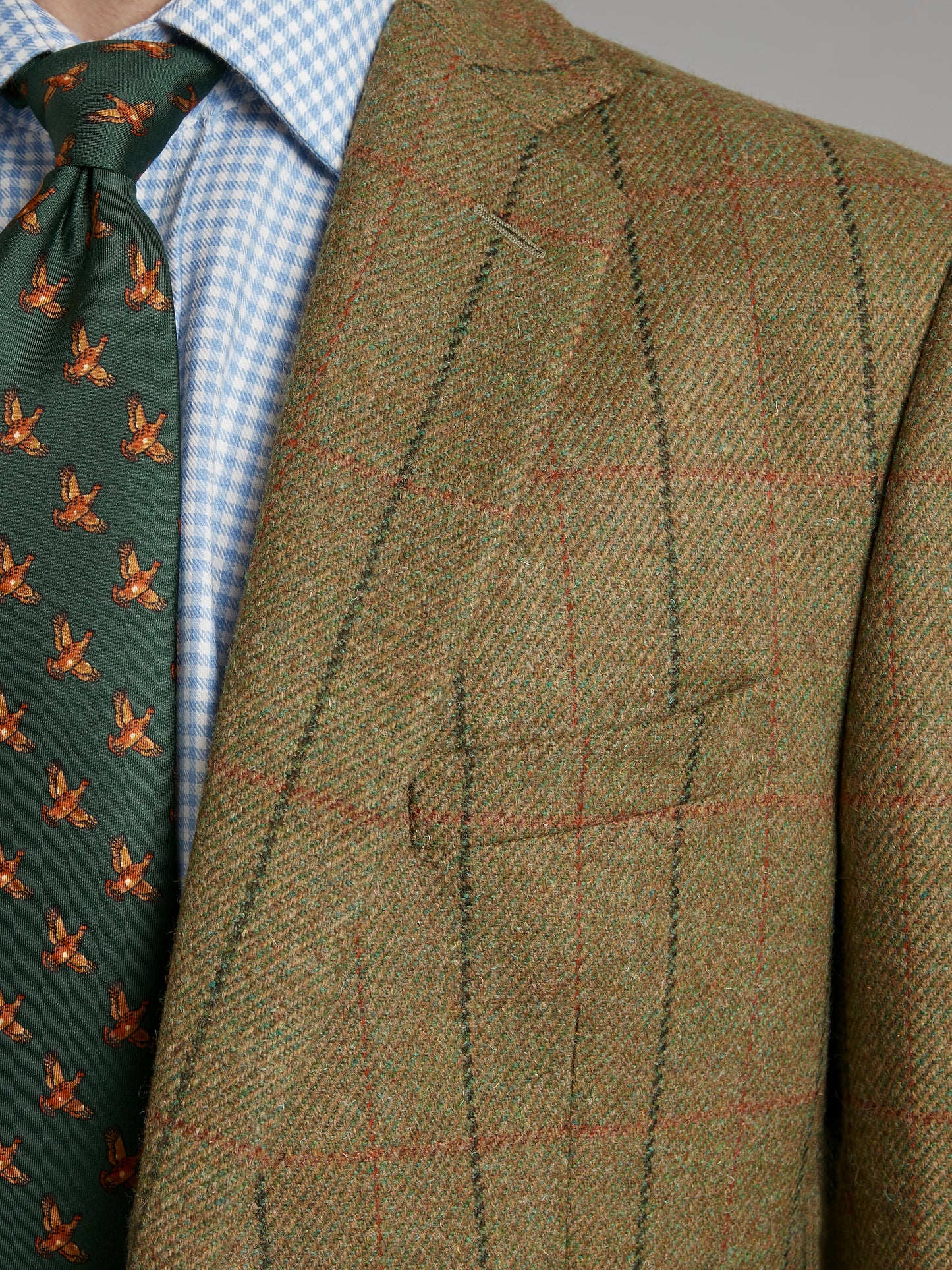 Eaton Jacket Tweed - Moss with Red Windowpane