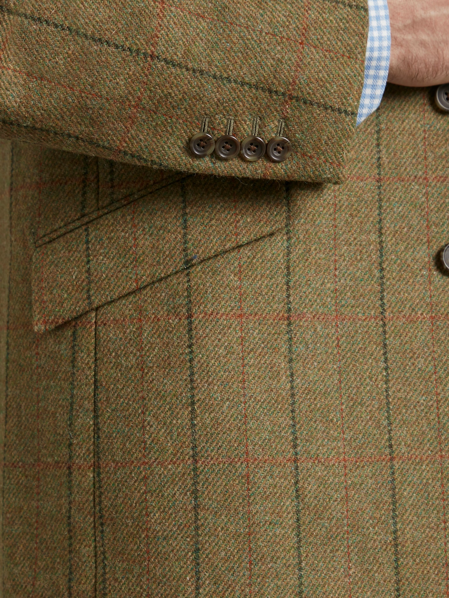 Eaton Jacket Tweed - Moss with Red Windowpane