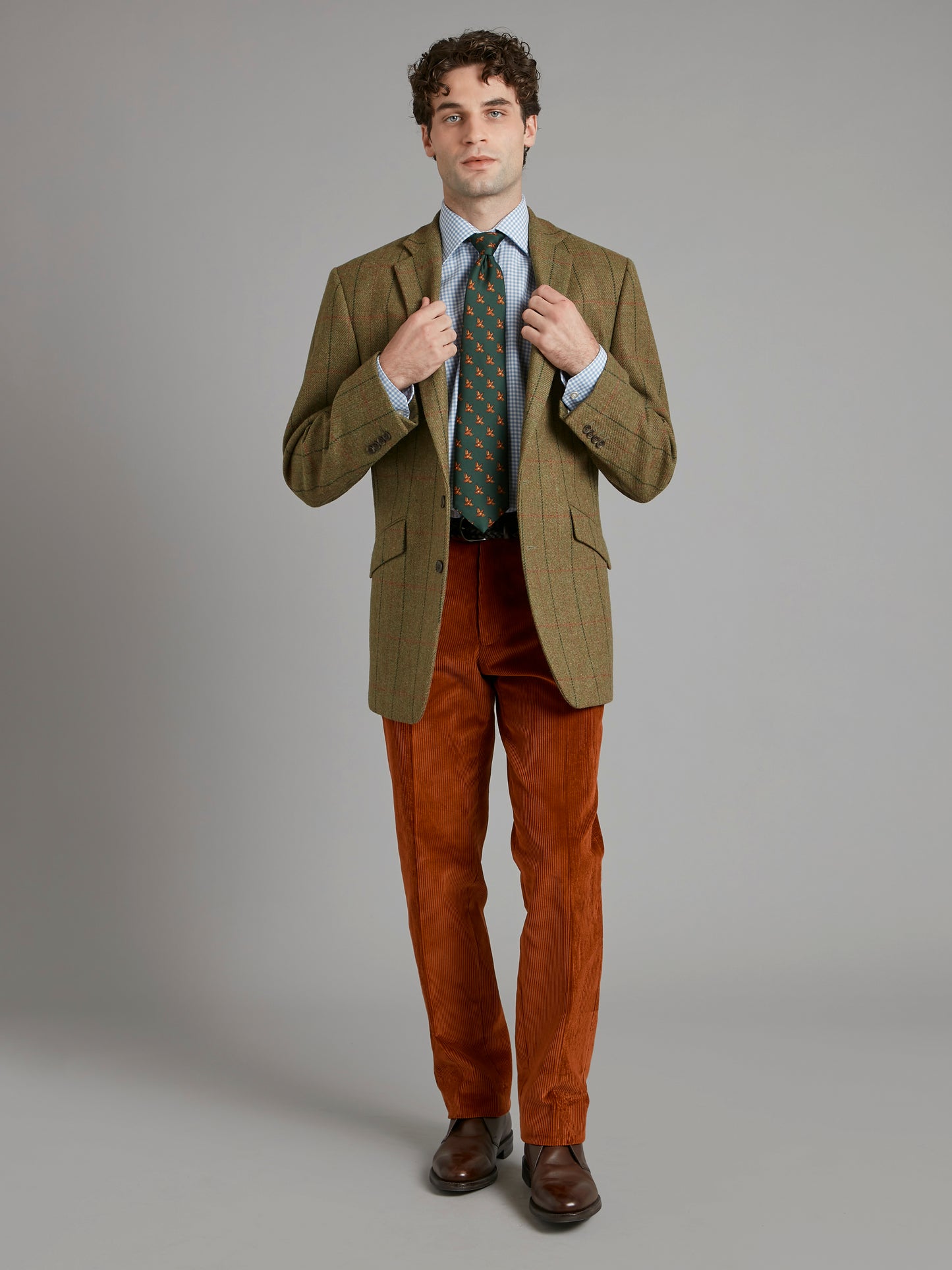 Eaton Jacket Tweed - Moss with Red Windowpane