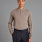 Fine Merino Long Sleeve Polo Shirt - Mushroom