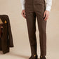 Flat Front Linen Trousers - Dark Brown