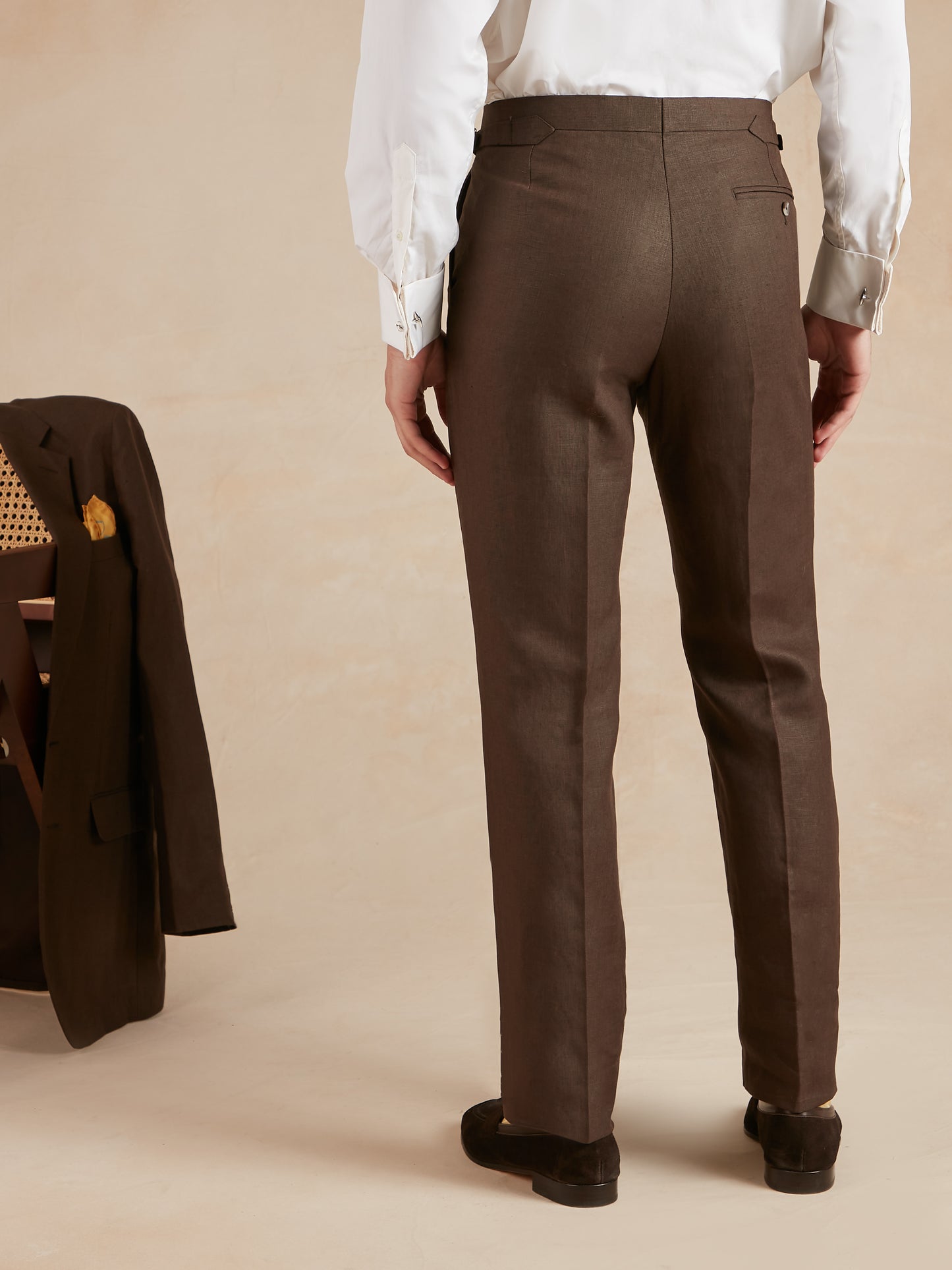 Flat Front Linen Trousers - Dark Brown